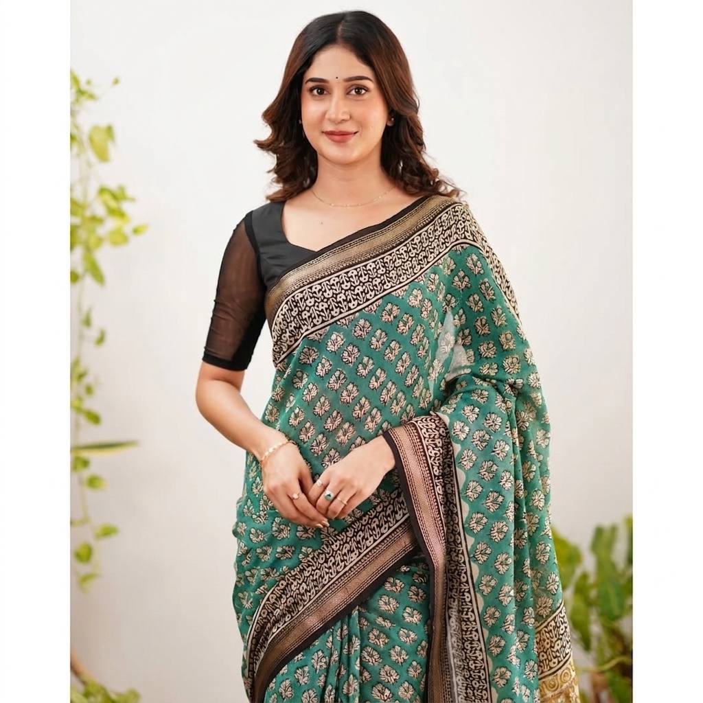 Premium Linen Cotton With Beautiful Elegance Flowers